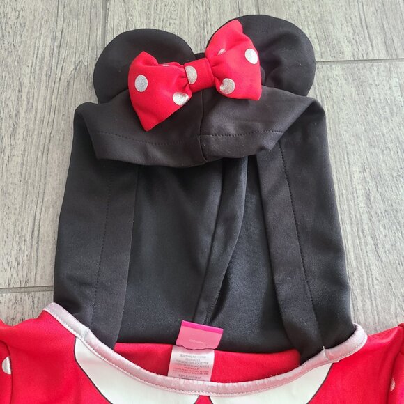 Disney Minnie Mouse girls dress red with white polka dot skirt & hood size M 7/8 - Picture 7 of 10